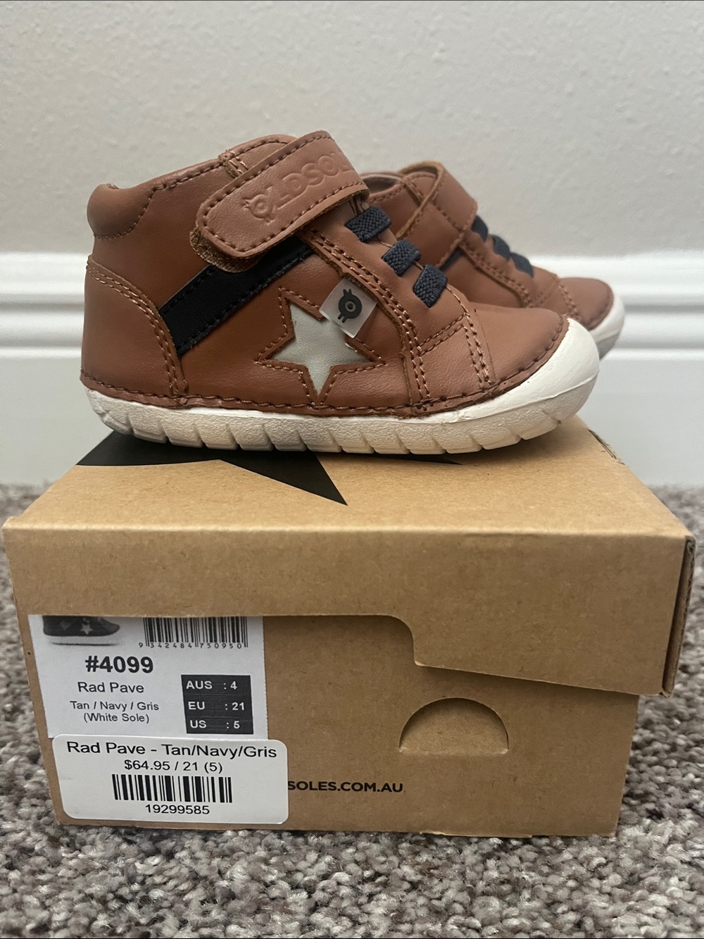 Old Soles Toddler Boy's Leather 4099 Rad Pave Casual Shoes - Tan/Navy - Size 5 - Picture 2 of 6